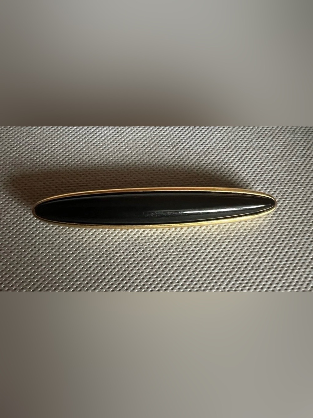 Vintage Monet Black Lucite Gold Tone Long Bar Pin Brooch Classic Sleek 80’s 90’s